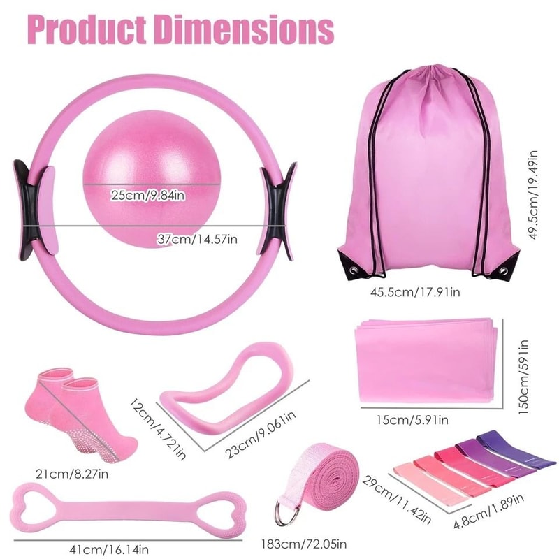 Pilates Kit Yoga Ball Arm Stretcher Resistance Bands Pilates Ring Yoga Strap For Women 12