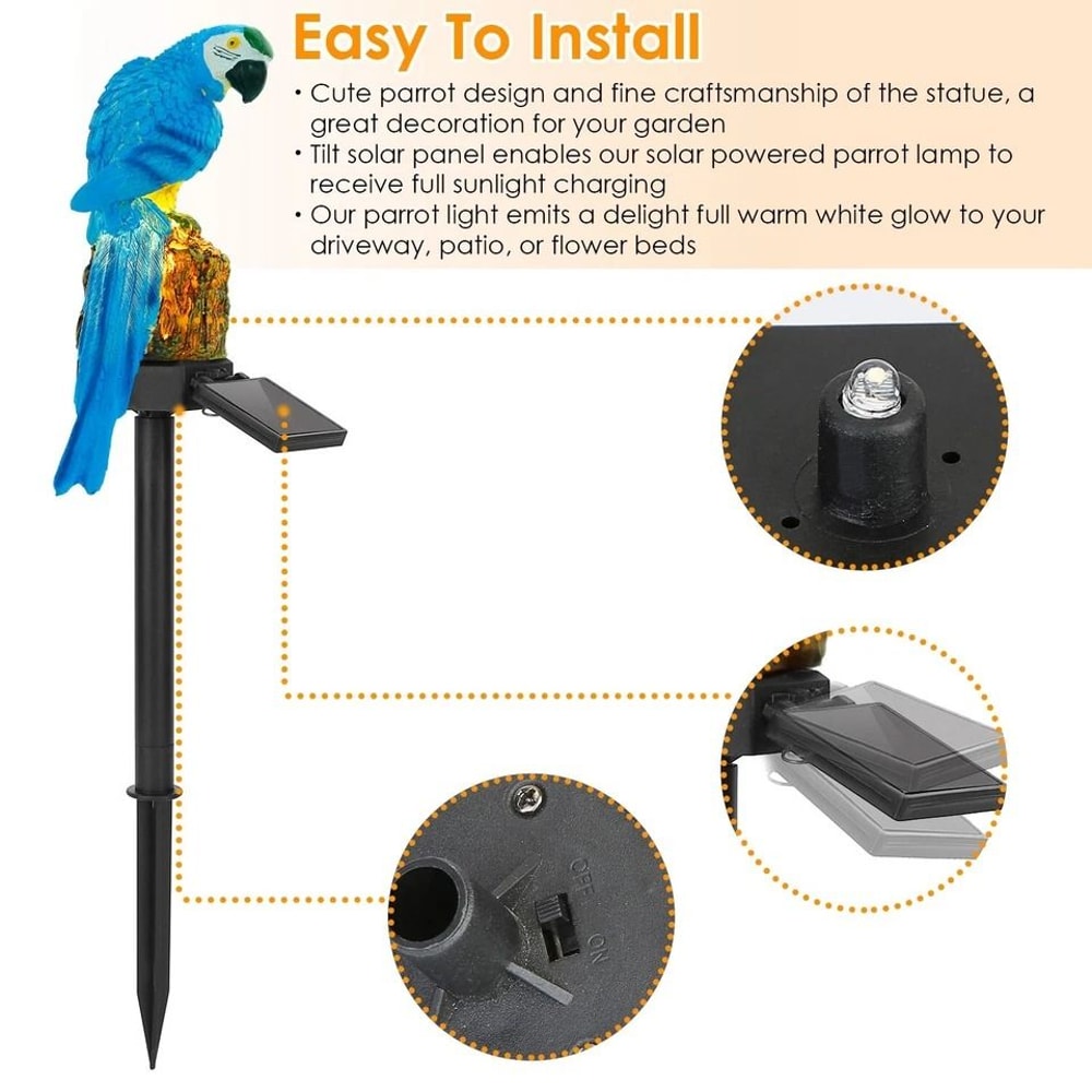 Solar Powered Parrot Lamp Waterproof LED Garden Light Landscape Decor 2 Pack Outdoor Garden Yard Pa 6
