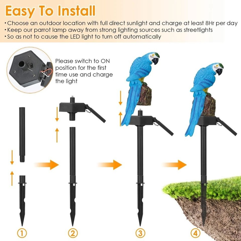 Solar Powered Parrot Lamp Waterproof LED Garden Light Landscape Decor 2 Pack Outdoor Garden Yard Pa 9