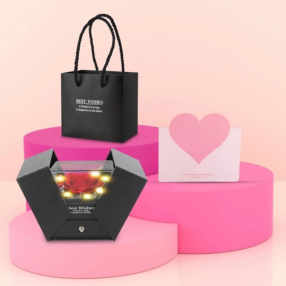 Preserved Red Rose With Heart Necklace Luxury Eternal Flowers Gift For Girlfriend Mother Anniversar 2