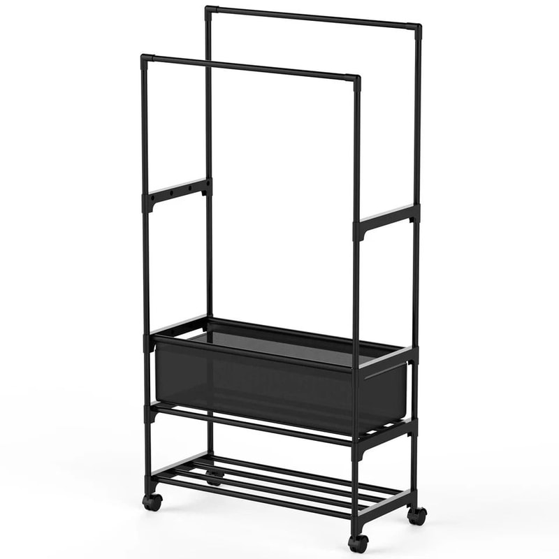 Clothing Rack With Storage Bag Heavy Duty Garment Rack For Shoes Bedroom Clothes Adjustable NonWove 1