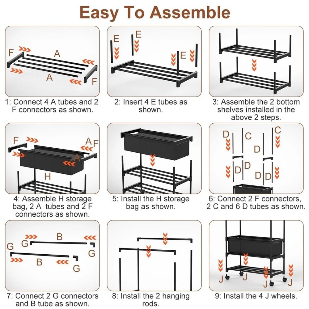 Clothing Rack With Storage Bag Heavy Duty Garment Rack For Shoes Bedroom Clothes Adjustable NonWove 6