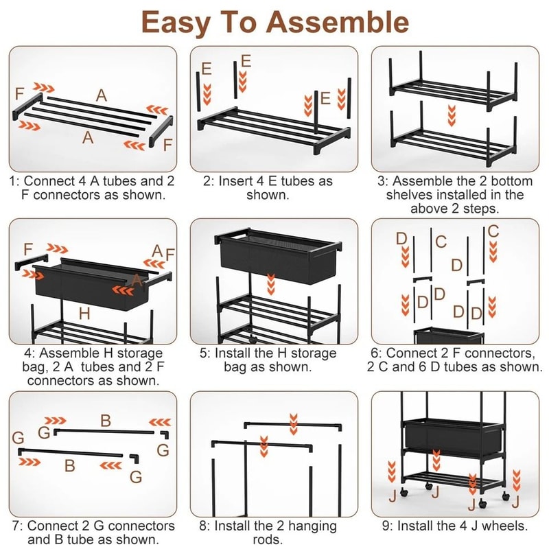 Clothing Rack With Storage Bag Heavy Duty Garment Rack For Shoes Bedroom Clothes Adjustable NonWove 6