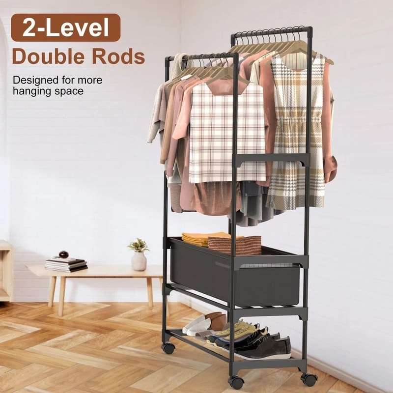 Clothing Rack With Storage Bag Heavy Duty Garment Rack For Shoes Bedroom Clothes Adjustable NonWove 8