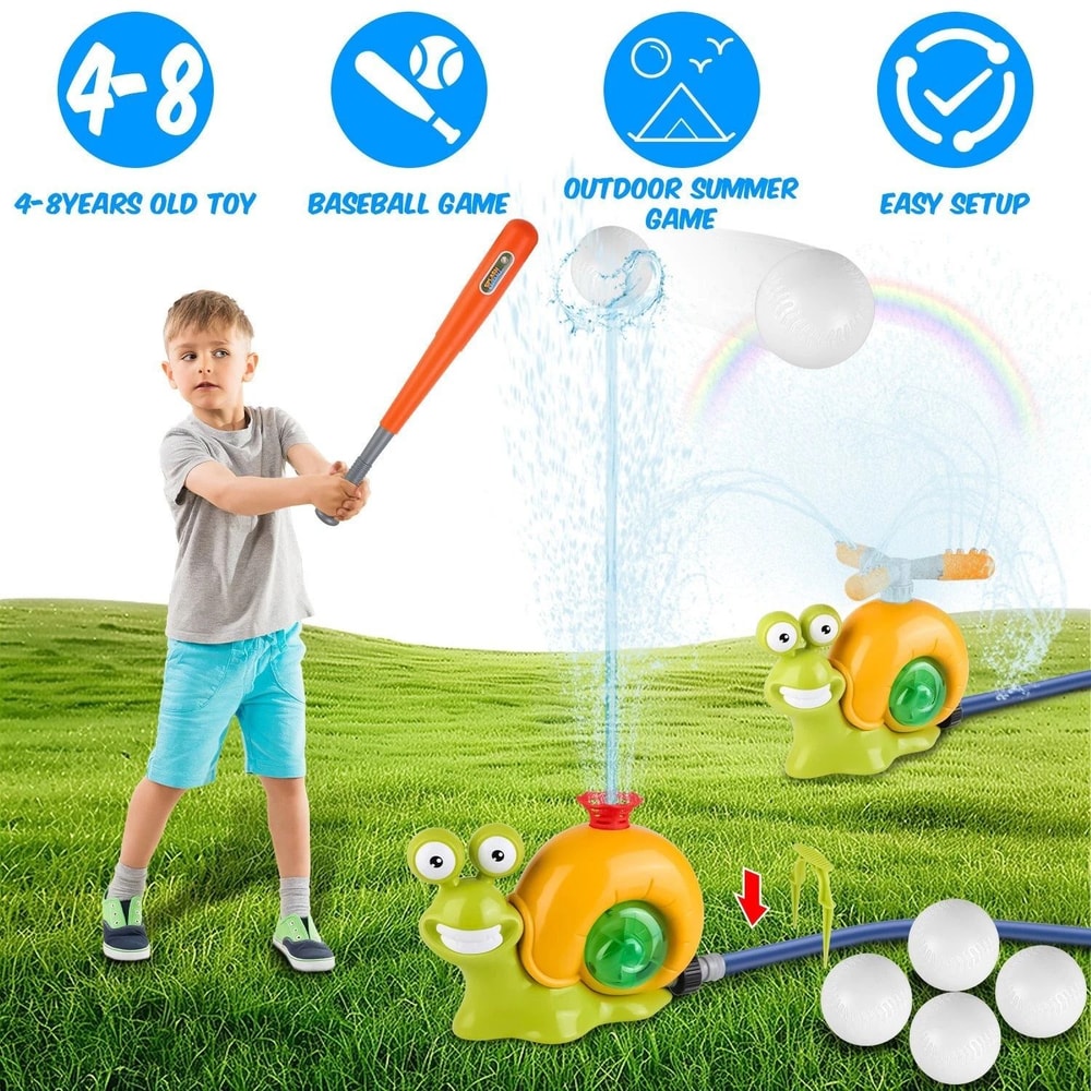 Outdoor Water Sprinkler Toy Baseball Play Set With Snail Design 360 Rotating Water Sprayer For Kids
