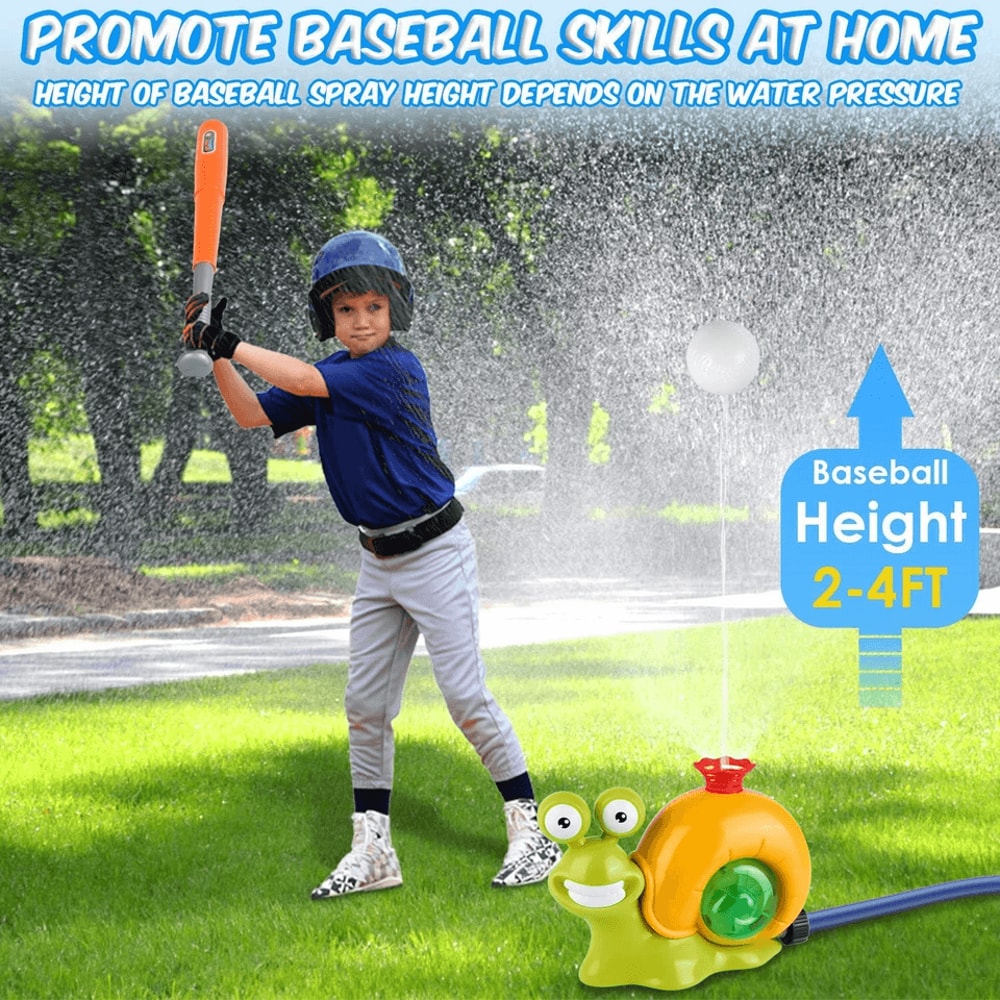 Outdoor Water Sprinkler Toy Baseball Play Set With Snail Design 360 Rotating Water Sprayer For Kids