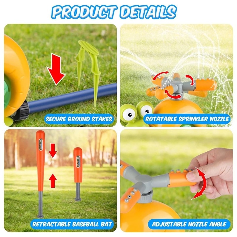 Outdoor Water Sprinkler Toy Baseball Play Set With Snail Design 360 Rotating Water Sprayer For Kids