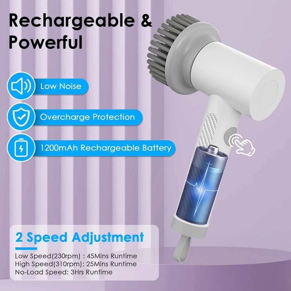 Cordless Electric Spin Scrubber With Speeds Handheld Cleaning Brush For Stubborn Stains 7