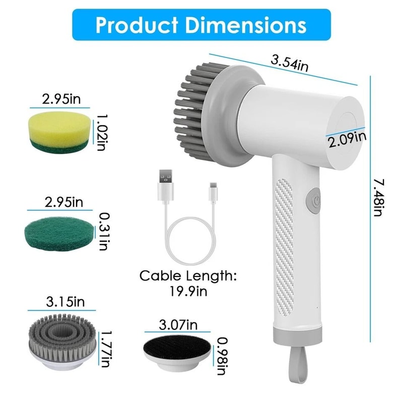 Cordless Electric Spin Scrubber With Speeds Handheld Cleaning Brush For Stubborn Stains 8