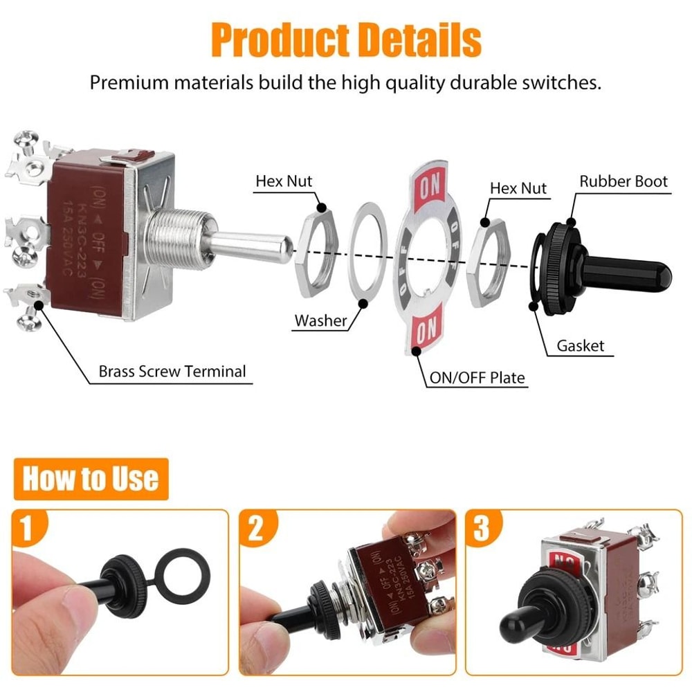 Momentary DPDT Toggle Switch Set ONOFFON Waterproof Heavy Duty Perfect For Automotive Boat And Hous 3