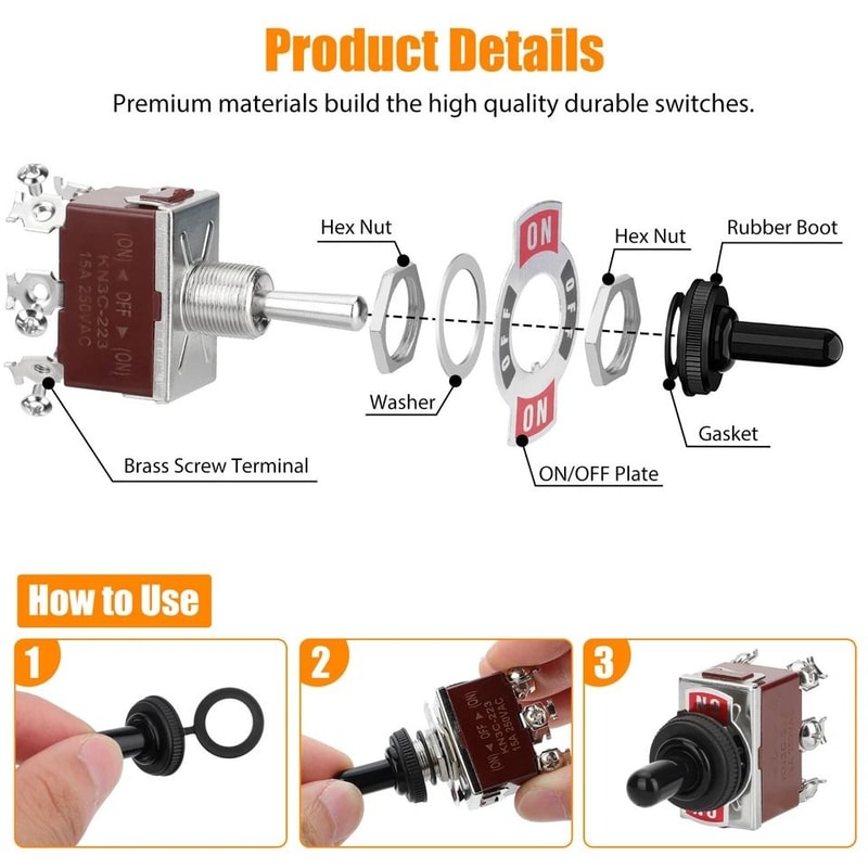 Momentary DPDT Toggle Switch Set ONOFFON Waterproof Heavy Duty Perfect For Automotive Boat And Hous 3