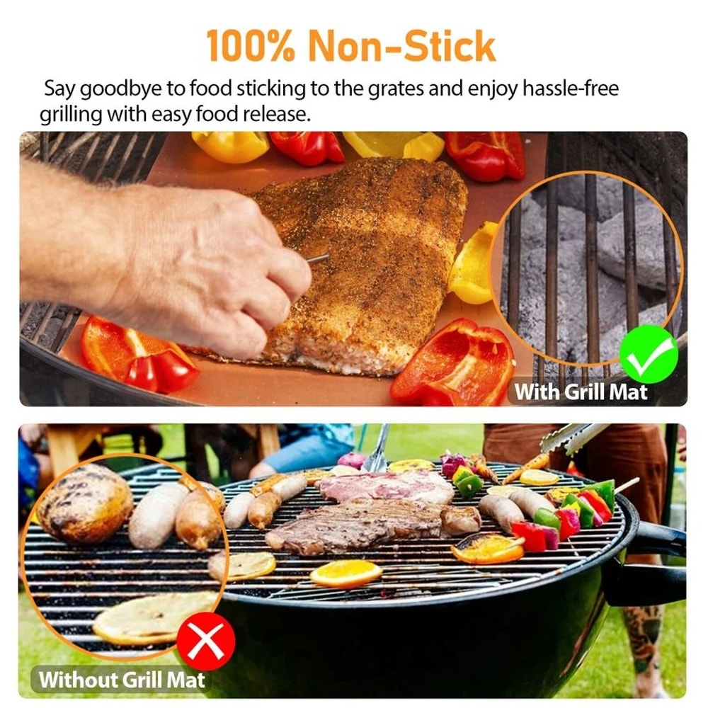 Copper BBQ Grill Mats NonStick Reusable HeatResistant Cooking Mats For Outdoor Grilling Baking 5