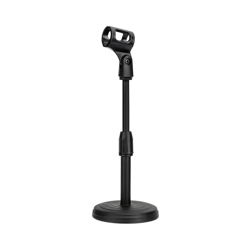 Portable Desktop Microphone Stand Adjustable Height Mini Round Base Weighted Rotatable Mic Clip 0
