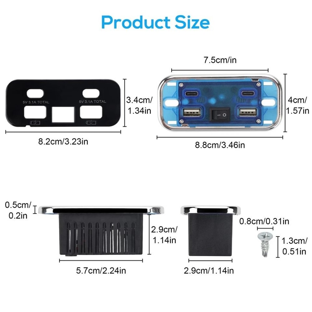 Dual USBA USBC Car Charger Socket Panel Ports For Fast Charging Devices In RVs Boats Trucks And AT 1