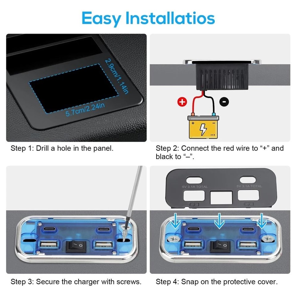 Dual USBA USBC Car Charger Socket Panel Ports For Fast Charging Devices In RVs Boats Trucks And AT 3