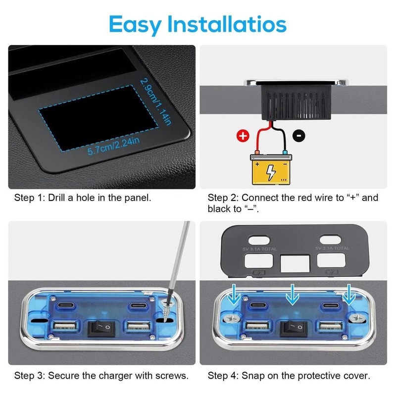 Dual USBA USBC Car Charger Socket Panel Ports For Fast Charging Devices In RVs Boats Trucks And AT 3