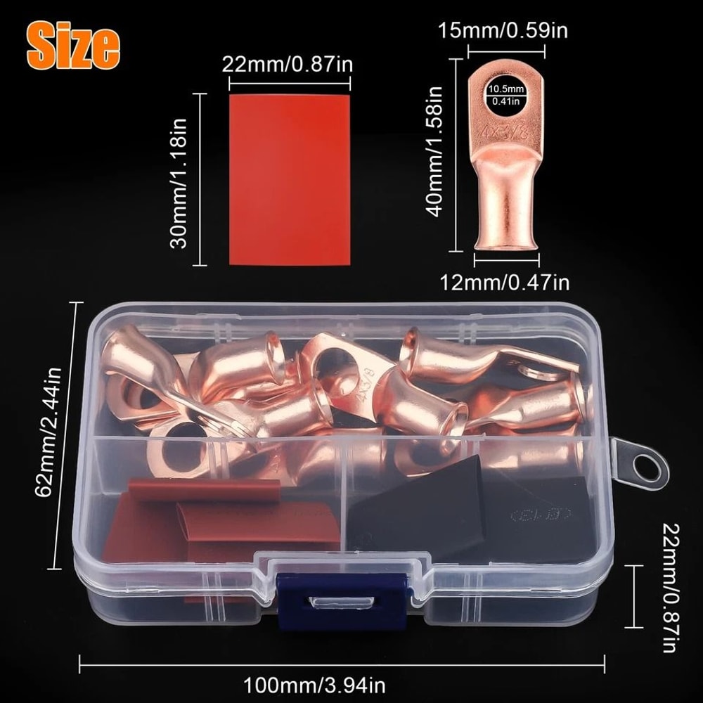 Copper Lugs BLACK RED Heat Shrink End Ring Terminals CrimpType Connectors For Electrical Wiring So 2