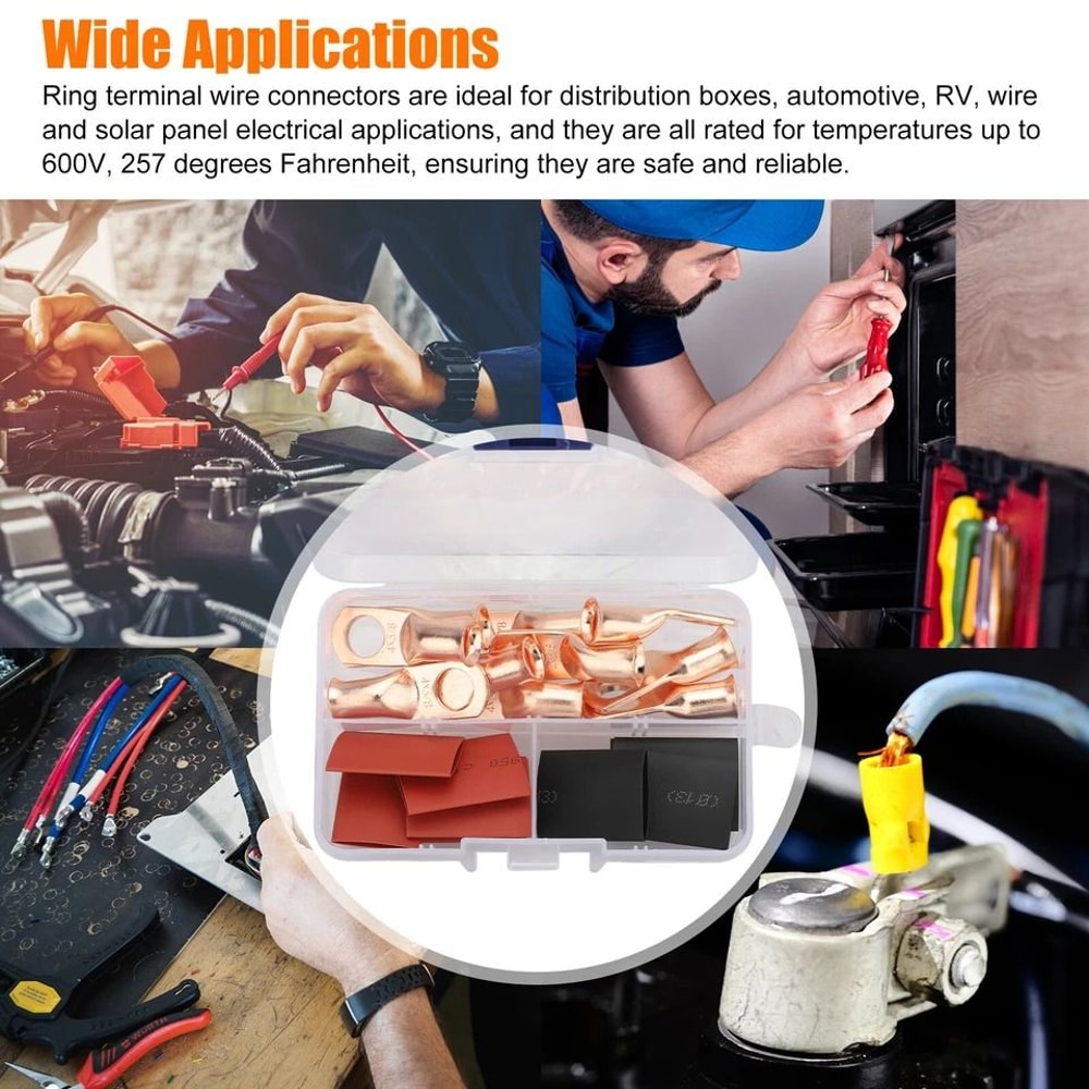 Copper Lugs BLACK RED Heat Shrink End Ring Terminals CrimpType Connectors For Electrical Wiring So 5