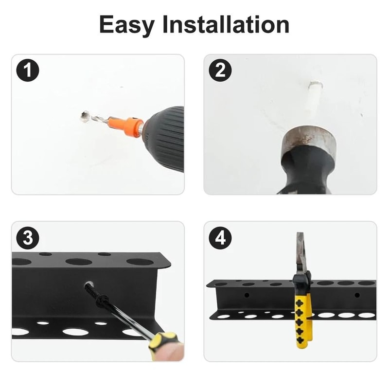 Screwdriver Organizer Wall Mount Tool Rail Rack Holder Garage Shelf Organizer Hole Carbon Steel Han 2