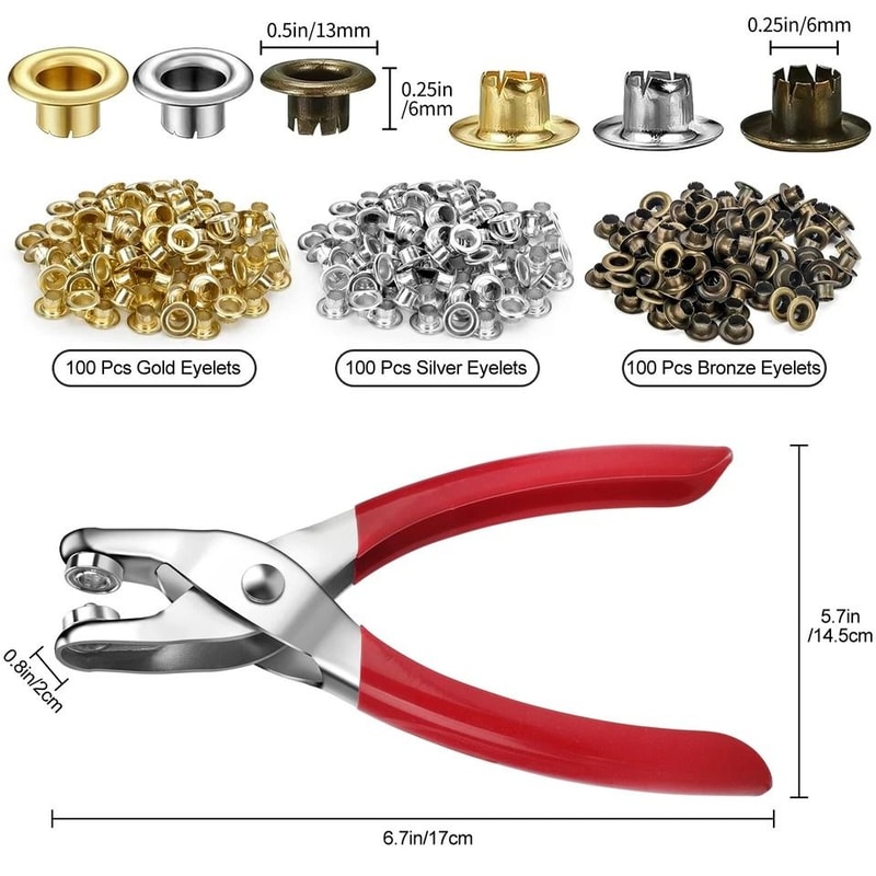 Grommet Tool Kit Eyelet Set With Hole Punch Pliers For Leather Fabric Canvas DIY Crafting 6