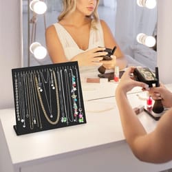 jewelry display stand, velvet necklace holder tray, chain organizer with hooks for necklaces, bracelets, anklets