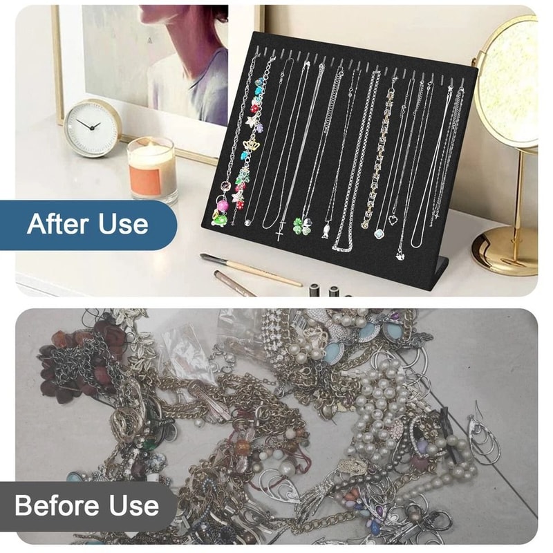 Jewelry Display Stand Velvet Necklace Holder Tray Chain Organizer With 24 Hooks For Necklaces Brace 5