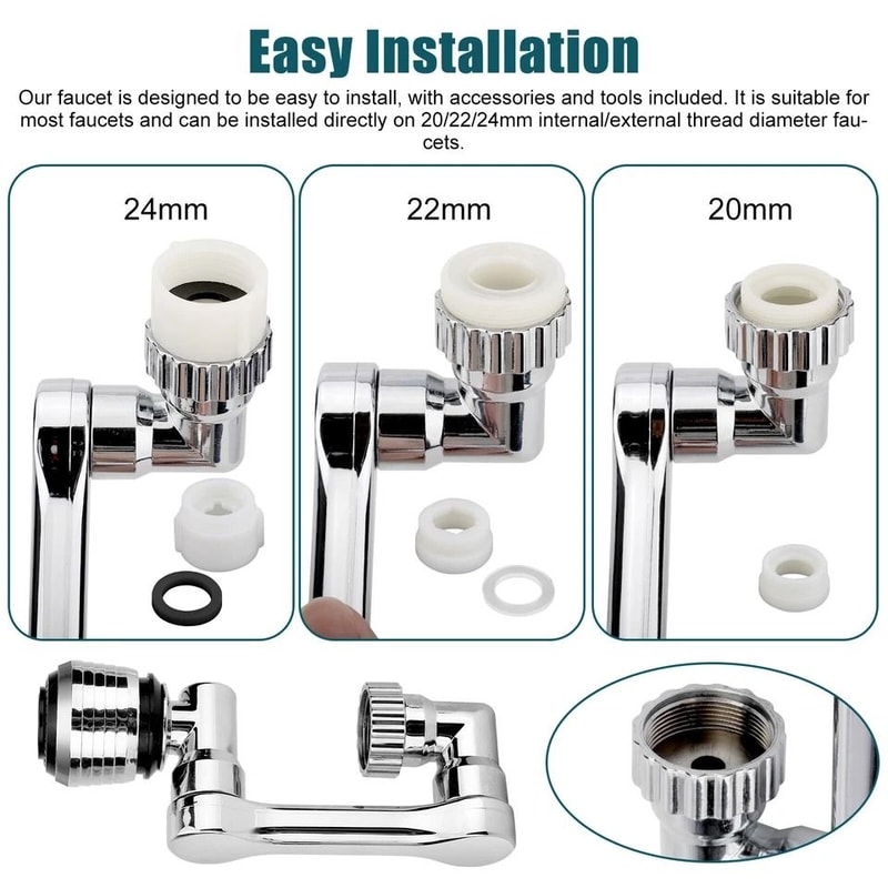 Universal Swivel Extension Faucet Tap Extenders Robotic Arm Design Easy Installation Dual Water Mod 4