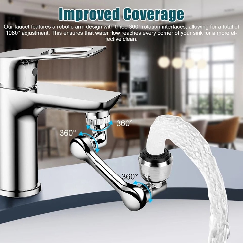 Universal Swivel Extension Faucet Tap Extenders Robotic Arm Design Easy Installation Dual Water Mod 7