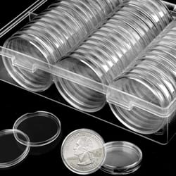 coin box holder with capsules, fits us silver eagle coins, clear, durable plastic storage