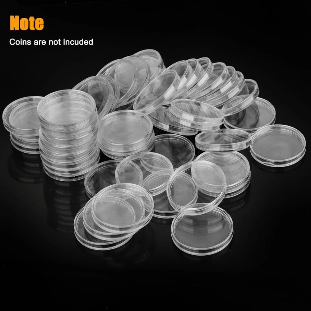 Coin Box Holder With Capsules 406mm Diameter Fits US Silver Eagle 1 Oz Coins Clear Durable Plastic 2