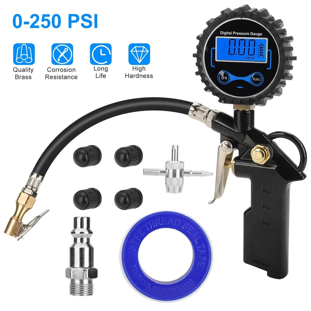 Digital Tire Inflator Gauge LCD Display Air Compressor Chuck For TruckCar Accurate Pressure Measure 2