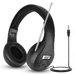 portable fm radio headphones, stereo bass, noise cancellation, foldable, comfortable headset for travel
