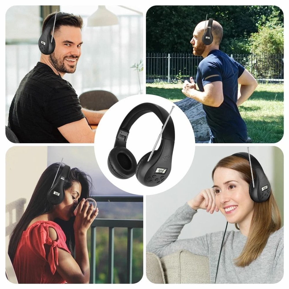 Portable FM Radio Headphones Stereo Bass Noise Cancellation Foldable Comfortable Headset For Travel 2