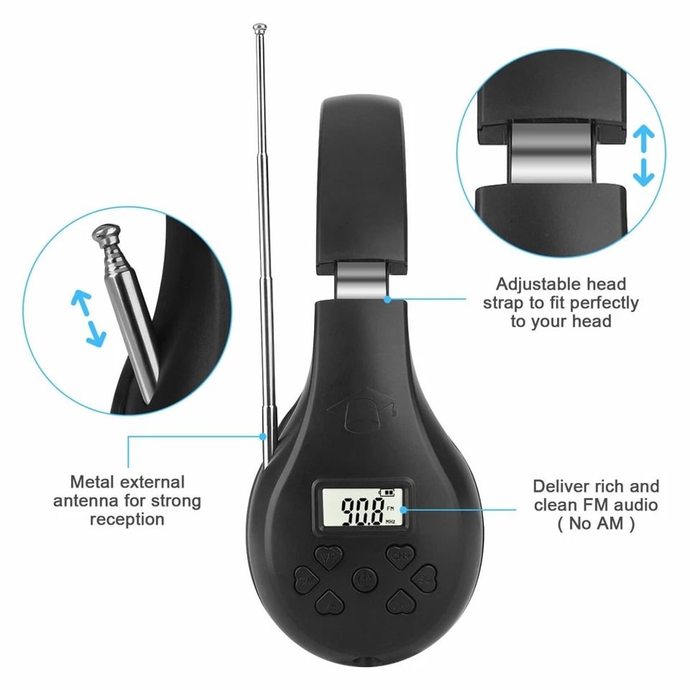 Portable FM Radio Headphones Stereo Bass Noise Cancellation Foldable Comfortable Headset For Travel 6