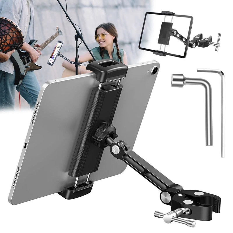Tablet Phone Holder for Microphone Stand, Adjustable Rotation