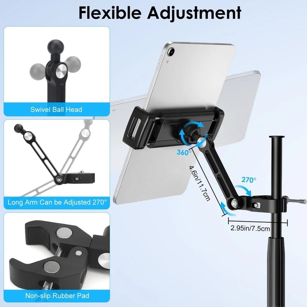 Tablet Phone Holder for Microphone Stand, Adjustable Rotation
