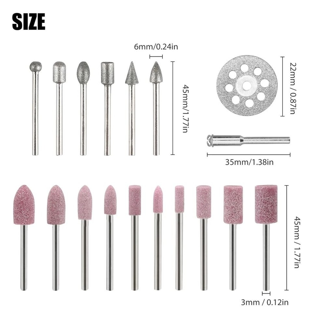Diamond Rotary Tool Bit Set Cutting Grinding Polishing Carving For Tile Glass Stone Metal Dremel 1