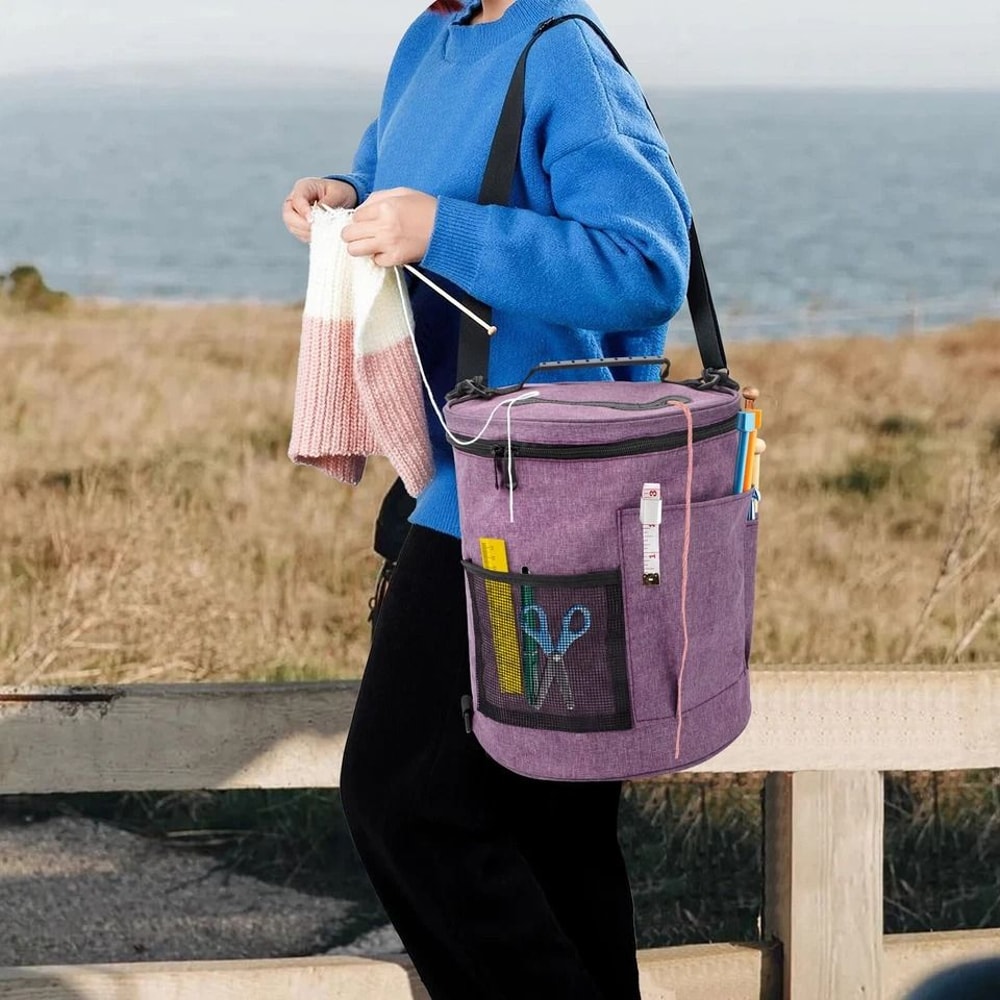 Crochet Yarn Storage Bag Large Capacity Knitting Organizer Portable Tote For Yarn Hooks And Accesso 3