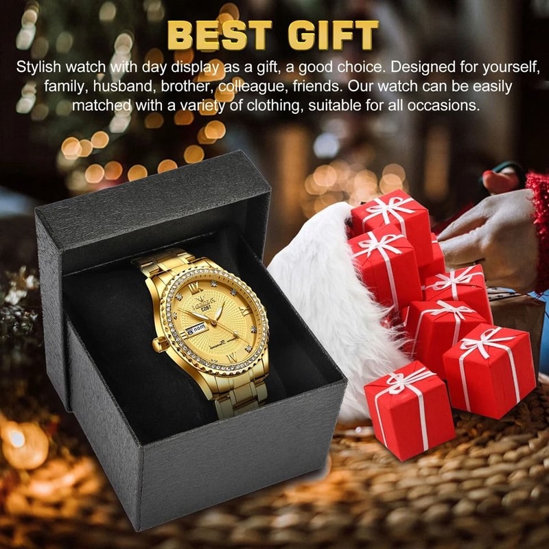 Stainless Steel Quartz Watch For Men Waterproof Luxury Gold Classic Analog Design Business Gift For 2