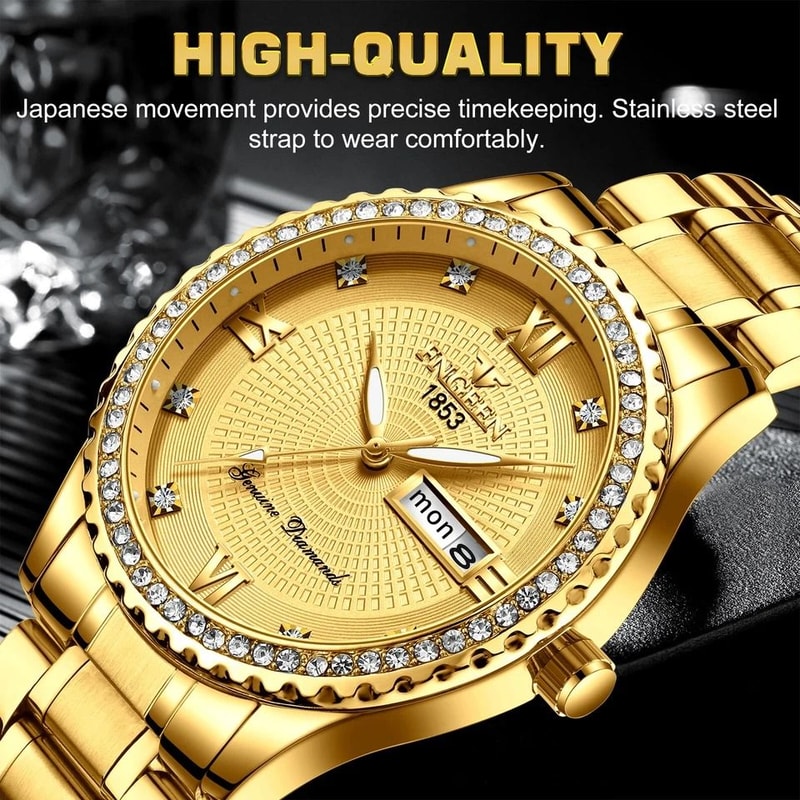 Stainless Steel Quartz Watch For Men Waterproof Luxury Gold Classic Analog Design Business Gift For 3