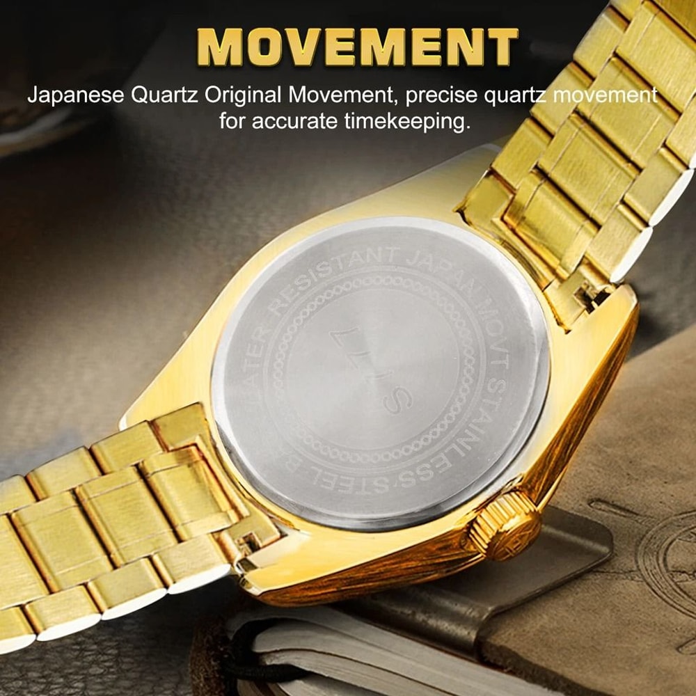 Stainless Steel Quartz Watch For Men Waterproof Luxury Gold Classic Analog Design Business Gift For 4