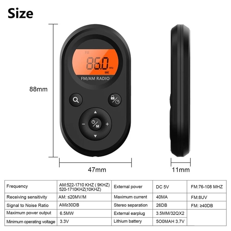 Pocket AMFM Radio Rechargeable Digital Stereo Music Receiver With LCD Display Headphones 2
