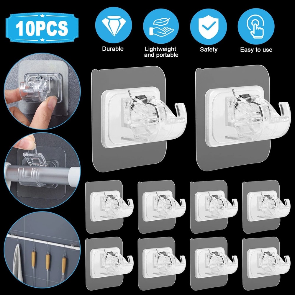 Curtain Rod Hooks SelfAdhesive Adjustable Holder Clips No Drill NailFree Transparent Strong Adhesiv 7