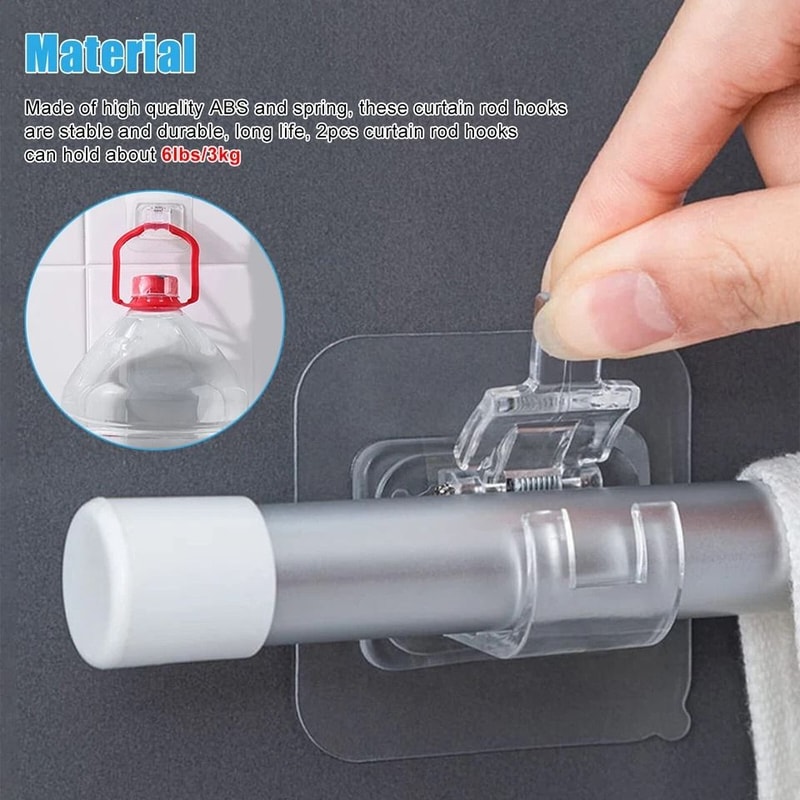Curtain Rod Hooks SelfAdhesive Adjustable Holder Clips No Drill NailFree Transparent Strong Adhesiv 6
