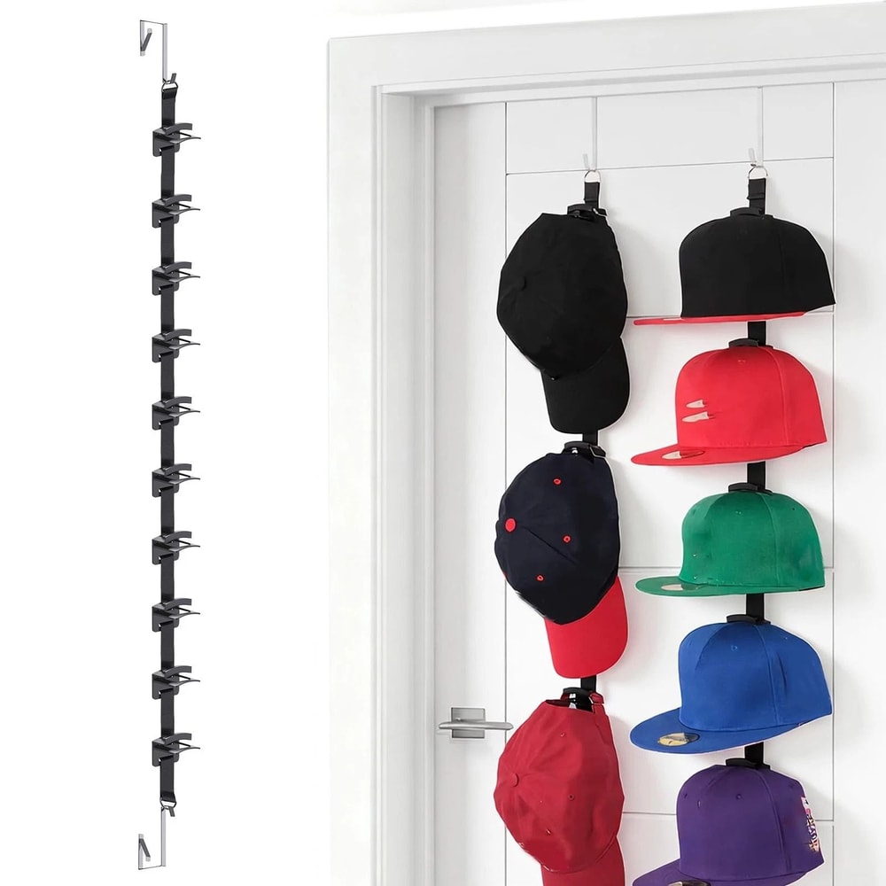 Hanging Hat Organizer Rack With Hooks For Baseball Caps Adjustable Wall Or Door Mount Vertical Hat 2