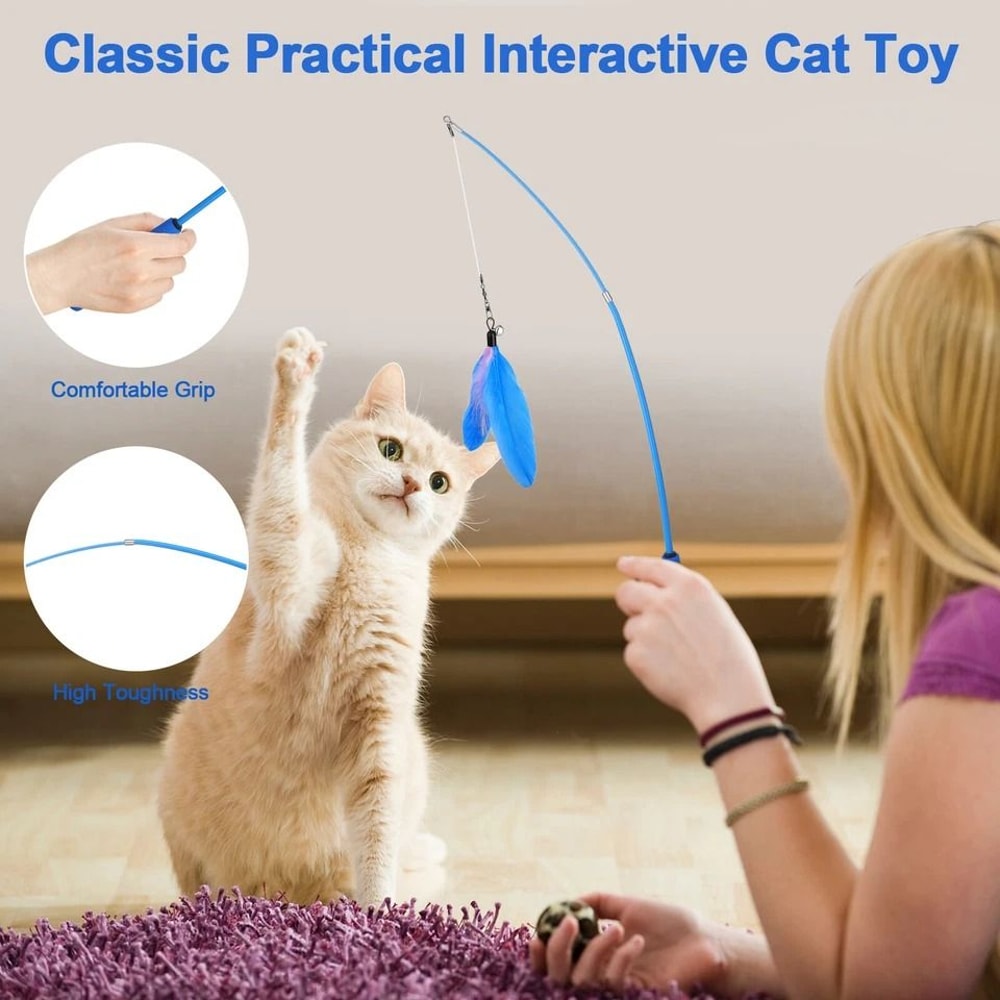 Feather Bell Wand Kitten Cat Toy Telescopic Teaser Rod For Interactive Play Gift For Cats And Kitte 5