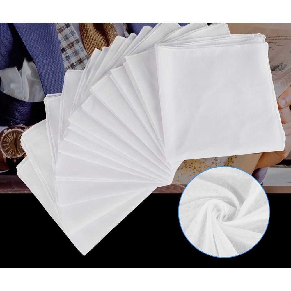 White Cotton Men Handkerchiefs Vintage Hanky Pocket Square Durable Stylish Lot 0