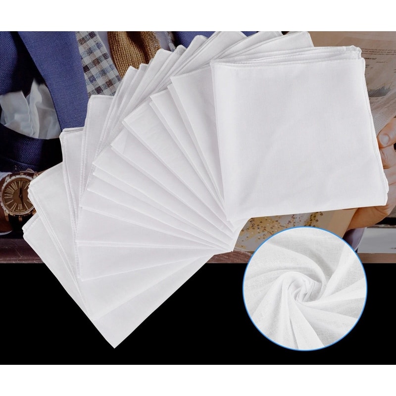 White Cotton Men Handkerchiefs Vintage Hanky Pocket Square Durable Stylish Lot 0