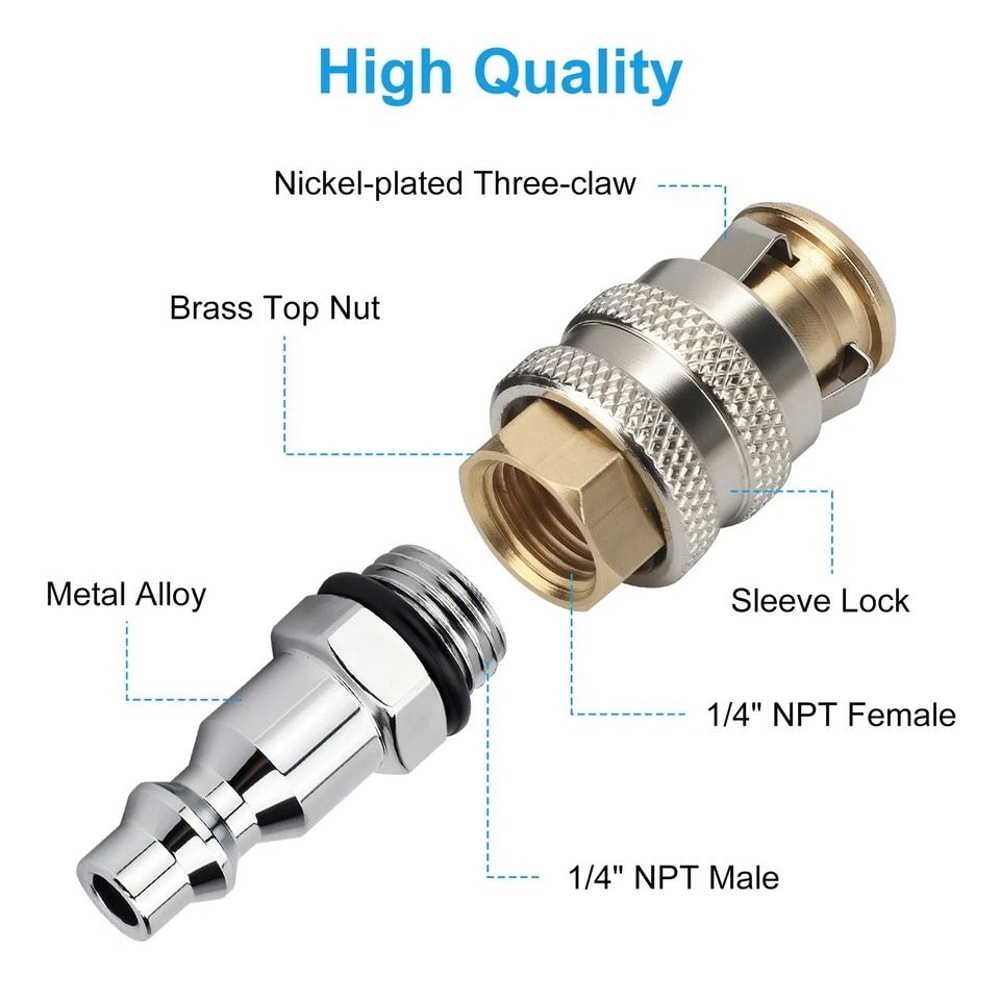 Brass LockOn Air Chuck Set FNPT Quick Connect For Tire Inflator Gauge Durable Tire Valve Tool For C 5