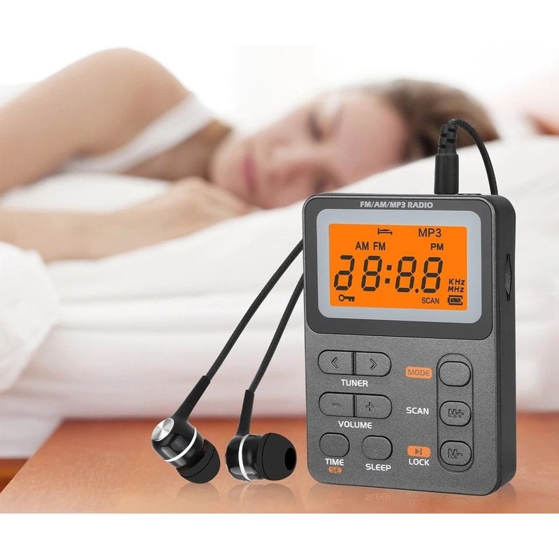 Compact Pocket Digital LCD Screen AMFM Radio MP3 Player Earphone For Walking Rechargeable Portable 0